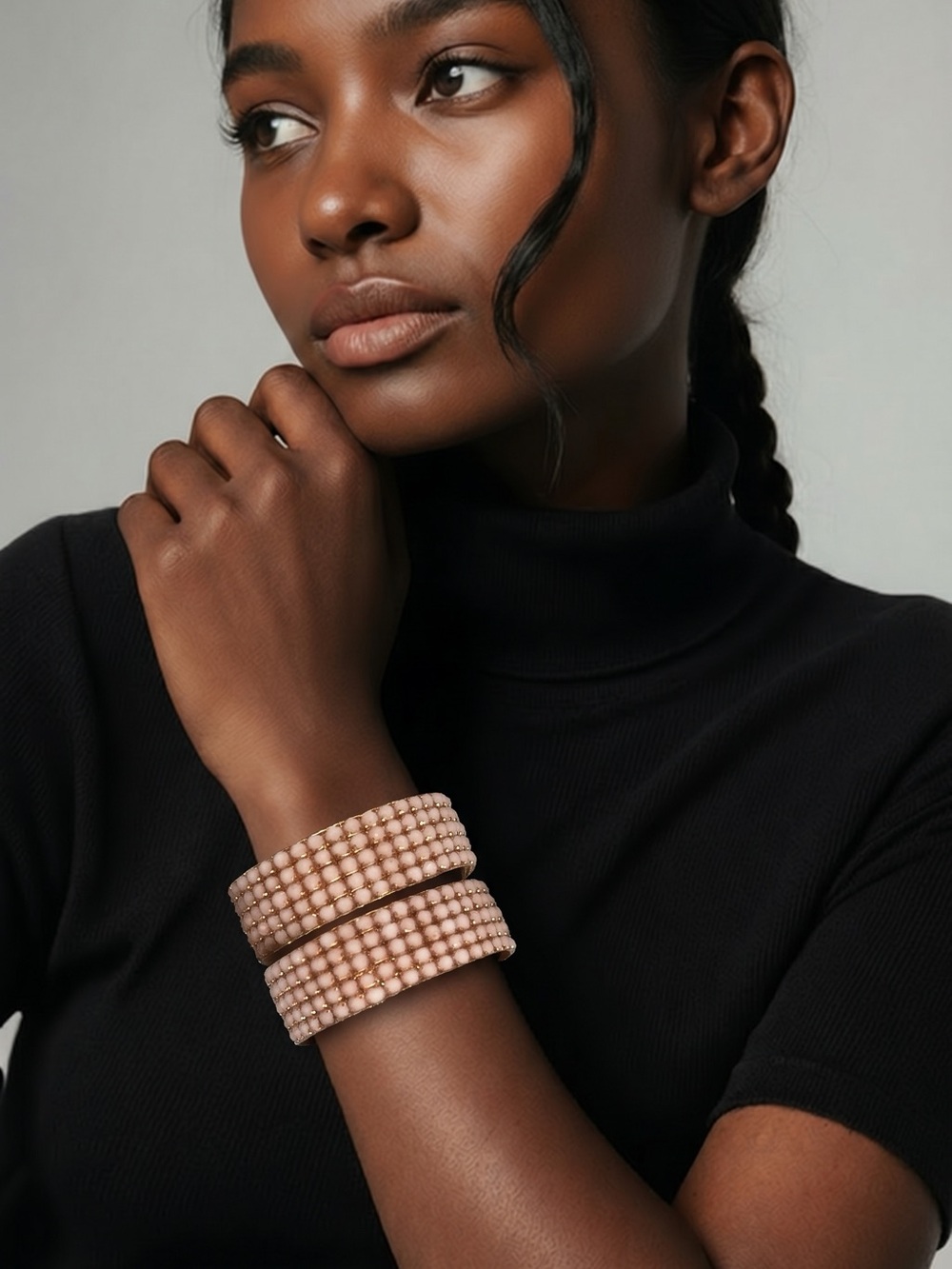 Neutral Nude Beaded Stretch Bracelet Stack - Women Jewelry